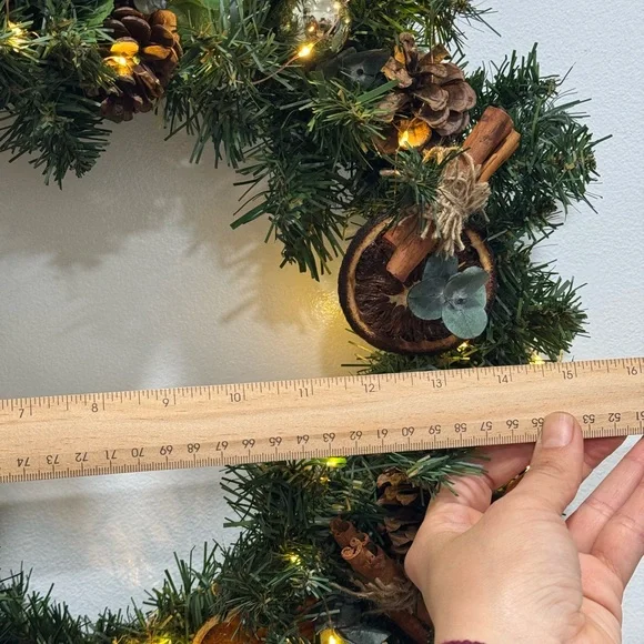 Rustic Christmas Wreath with Lights 15” includes door hook. - Picture 5 of 14